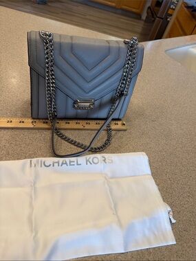 Michael Kors Grey/ taupe Quilted Shoulder Bag with Silver Hardware